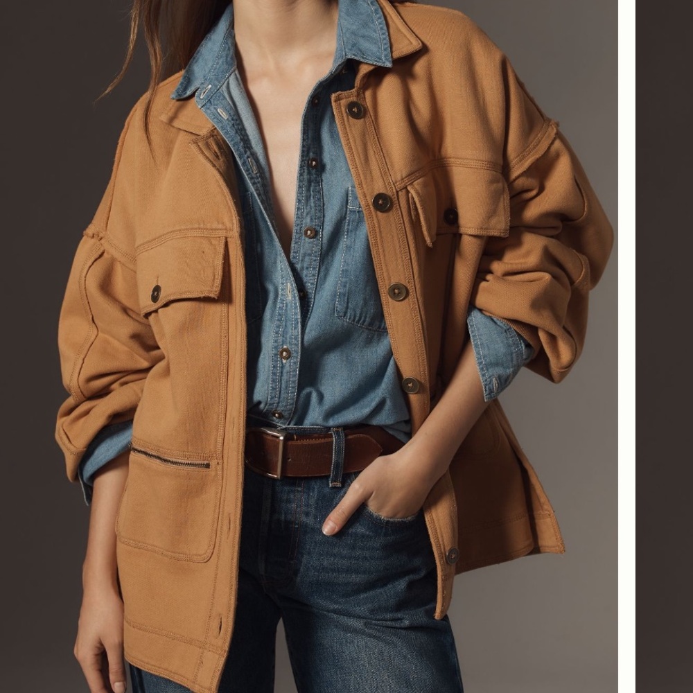 Anthropologie Caramel Utility Jacket with Patch Pockets